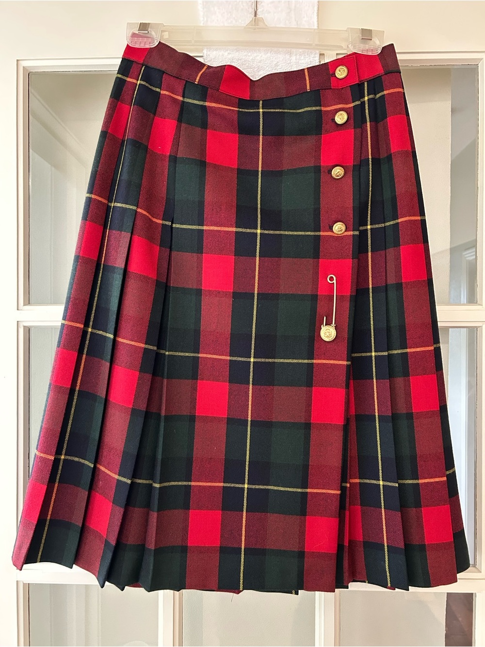 Vintage Plaid Wool Pleated Midi Skirt Tartan Kilt Academia Preppy XS S